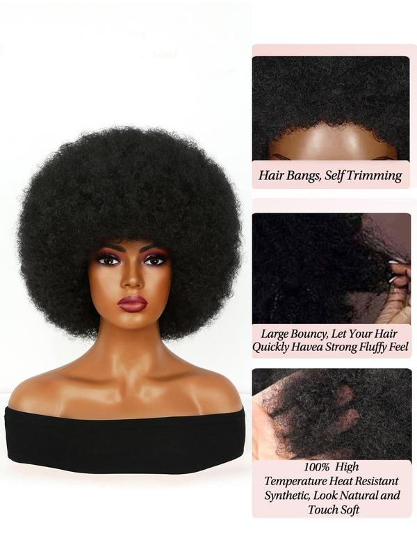 12 Inch Afro Curly Wig for Women, Synthetic Hair Wig for Daily Party, Fashion Designer Fluffy Synthetic Hair Wig for Women, Afro Kinky Curly Hair Wig with Bangs, Looking Natural Short Afro Curly Wig for Men