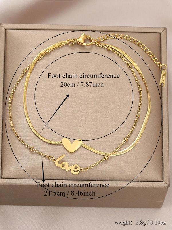 Women's Simple Letter & Heart Design Anklet for Gift, Fashionable Foot Jewelry for Women & Girls, Foot Jewelry for Daily Wear