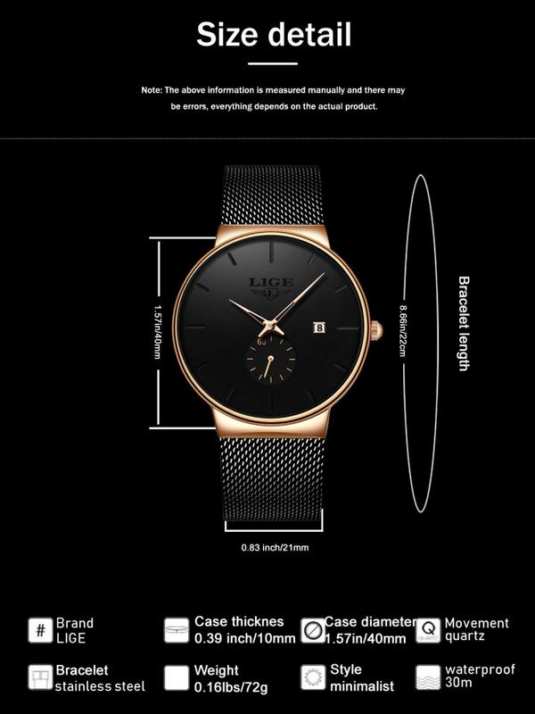 Men's Business Round Dial Quartz Waterproof Watch,  Minimalist Trendy Wristwatch with Calendar Display Function, Fashionable Accessories for Men As Gift with Box