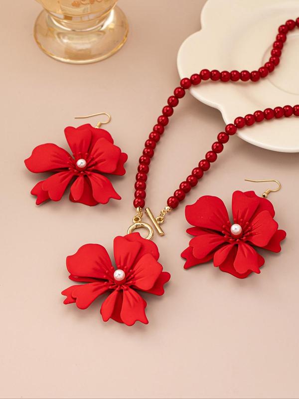 Flower Design Pendant Necklace & Dangle Earrings, Fashion Jewelry for Party, Daily Clothing Decor, Trendy All-match & Exquisite Jewelry for Birthday Gift