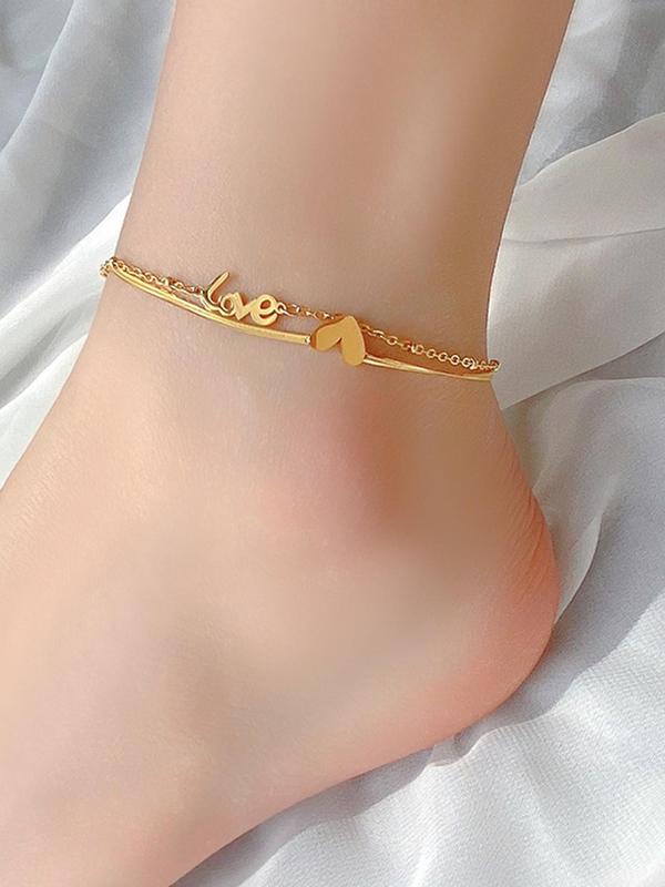 Women's Simple Letter & Heart Design Anklet for Gift, Fashionable Foot Jewelry for Women & Girls, Foot Jewelry for Daily Wear