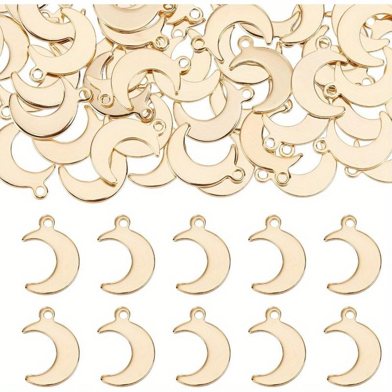 1 Box 100 Pcs Moon Charm Bulk Stainless Steel Moon Charms Golden Moon Crescent Charm Moons Star Celestial Lucky Charm for Jewelry Making Charms DIY Necklace Earrings Bracelet Women Adult Craft