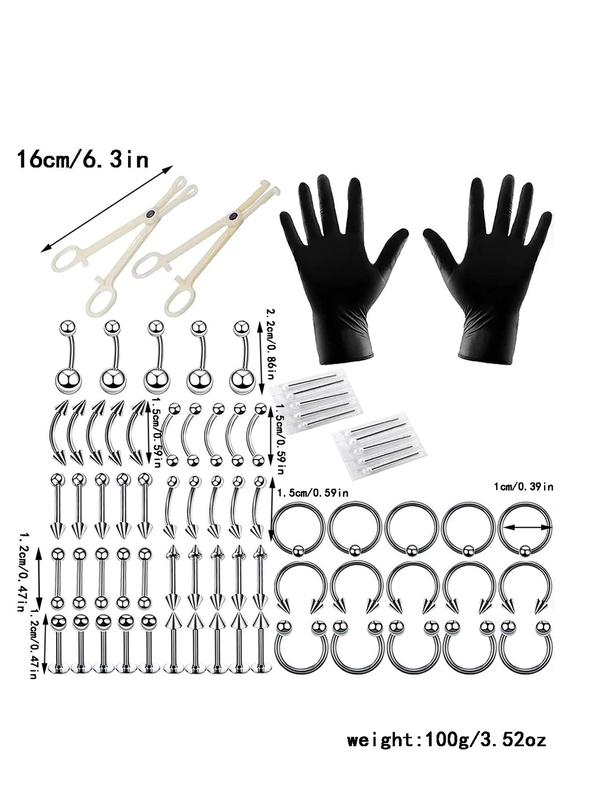 Unisex Punk Style Belly Rings & Studs, 1 Set Stainless Steel Belly Piercing Jewelry & Tools,  Belly Button Rings,  Casual Trendy Body Jewelry for Party & Back To School with Gloves & Needles & Clamps