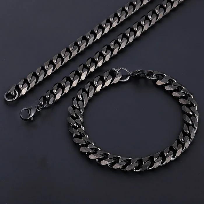 Mens Jewelry Sets Stainless Steel Black Color Curb Link Necklace Bracelet Jewelry Sets for Men Women Gifts 3 5 7 9 11mm