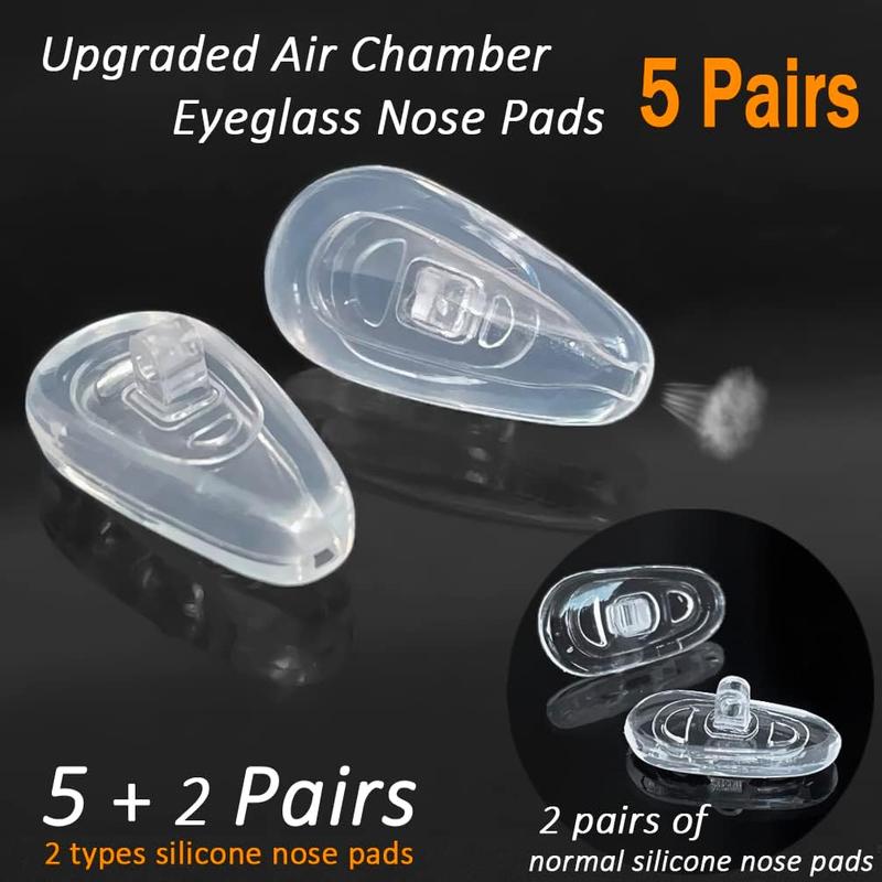 5 Pairs of Eyeglass Nose Pads, Upgraded 15x8mm Soft  Air Chamber Eyeglasses Nose Pads, Screw-in Glasses Nose Pad Replacement Kit.