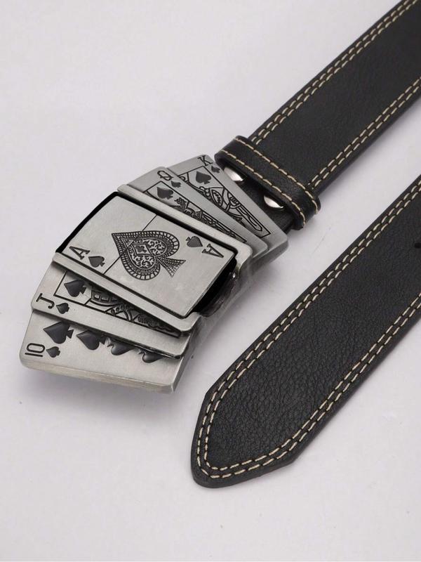 Men's Punk Style Poker Card Design PU Buckle Belt, Fashion Vintage Western Belt for Party, Daily Clothing Decor, Trendy All-match & Exquisite Belt for Birthday Gift