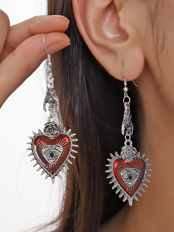 Gothic Heart & Flower Design Dangle Earrings, Fashion Vintage Ear Piercing Jewelry for Women, Casual Jewelry for Party, Daily Clothing Decor, Trendy Y2k Accessories for Birthday Gift