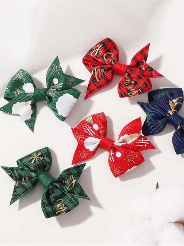 Christmas Theme Solid Color Bow Decor Hair Clip, Cute Hair Accessories for Women & Girls, Minimalist Headwear Suitable for Thick Hair