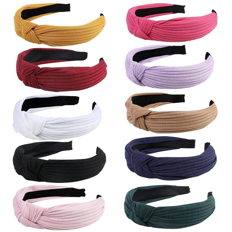 10 Pack Knotted Wide Headbands for Women Girls Cute Fashion Head Wrap in Solid Color Non-slip Hair Accessories for Daily Festival Gifts