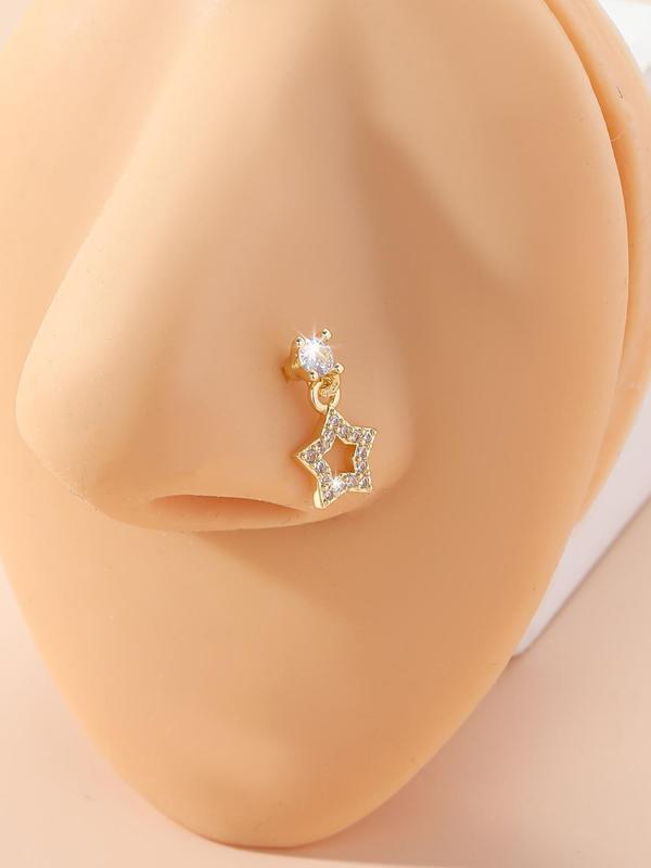 Hollow out Star Design Nose Ring, Rhinestone Decor Nose Ring, Fashionable Body Jewelry for Women & Men