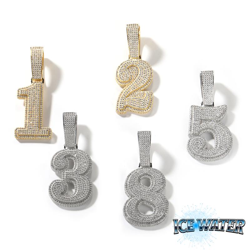 ICE WATER Large Number zirconia Pendant For DIY Hip Hop Couple