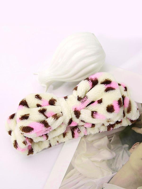 Leopard Print Bow Decor Plush Hair Band, Cute Face Washing Hair Band for Women and Girls, All-match Fashion Hair Accessories for Daily Wear