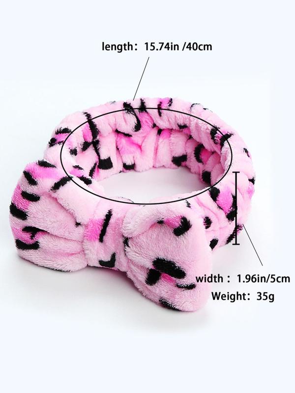 Leopard Print Bow Decor Plush Hair Band, Cute Face Washing Hair Band for Women and Girls, All-match Fashion Hair Accessories for Daily Wear