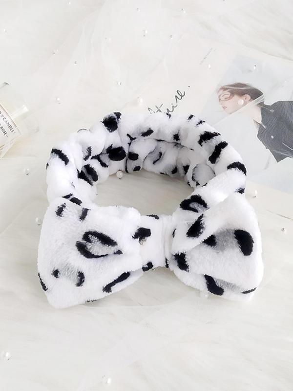 Leopard Print Bow Decor Plush Hair Band, Cute Face Washing Hair Band for Women and Girls, All-match Fashion Hair Accessories for Daily Wear