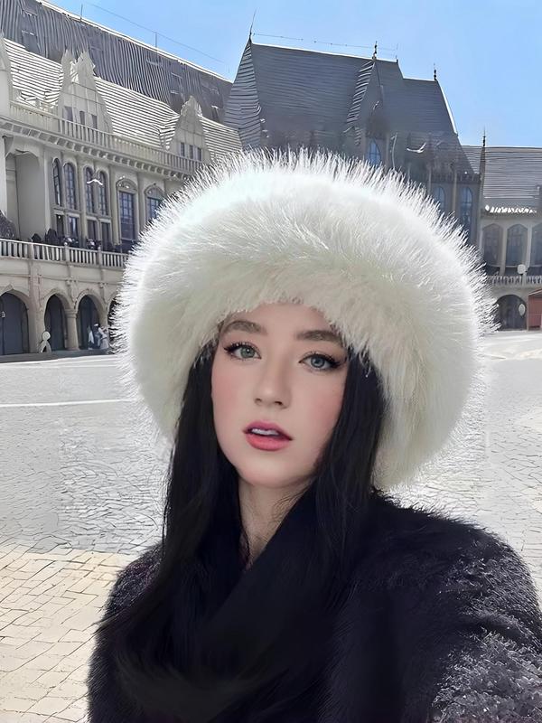 Solid Color Warm & Fashionable Faux Fur Hat, Windproof Ear Protection Buckle Hat for Fall & Winter, Casual Outdoor Cold Resistant Hat for Women & Men