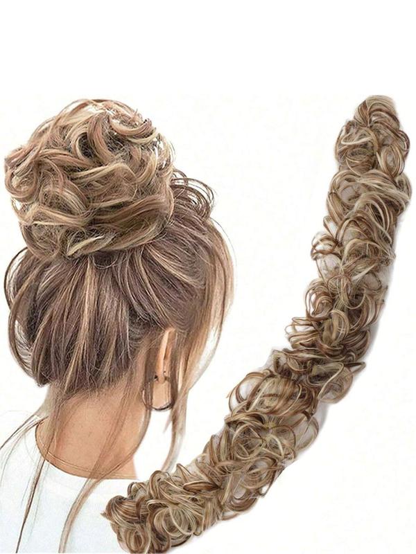 27.5 Inch Long Curly Hair Bun, Natural Fluffy Hair Bun, Synthetic Hairpiece for Women & Girls, Suitable for Daily Use, Party, Cosplay, Anime Or Costume Party