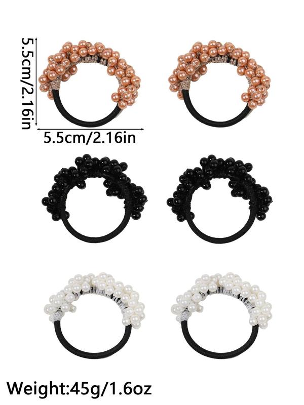 Faux Pearl Decorated Hair Ties, 6 Counts Casual High Stretch Hair Tie for Women for Party, Daily Clothing Decor, Creative Headwear Suitable for Thick Hair