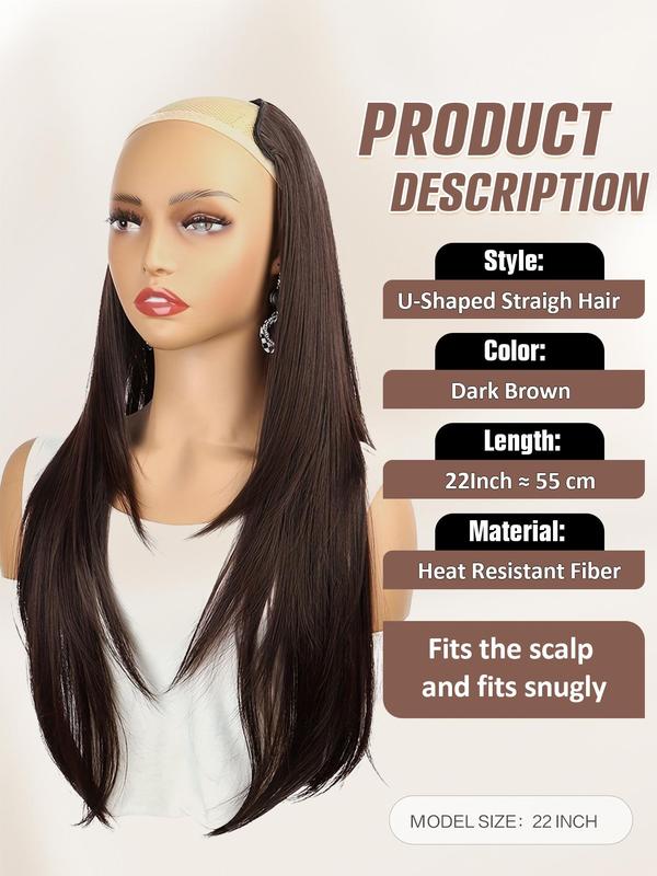 22 Inch Long Straight Clip-in Hair Extension, 4-clip Layered V-shaped Inner Buckle One-piece Seamless Invisible Hair Extensions, Natural Fluffy Synthetic Hair Extension Wigs