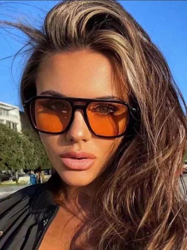 Women's Square Frame Sunglasses, 2024 New Style Trendy Casual Top Bar Design Sun Protection Sunglasses for Everyday Use, Fashion Accessories for Outdoor Activities