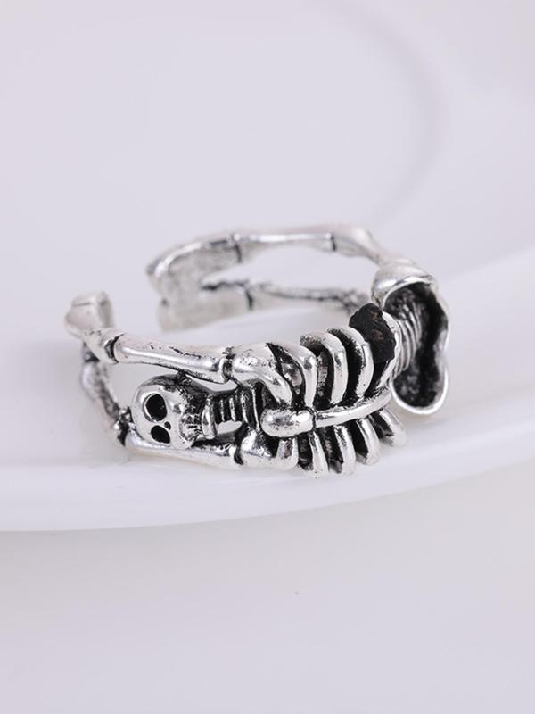 Vintage Punk Skull Design Hollow Out Ring, 2024 Trendy Adjustable Opening Rings Jewelry for Men, Fashion Accessories for Party