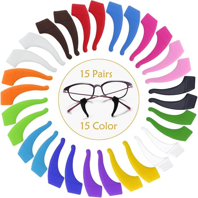 15 pack Multicolored Anti-slip Eyeglass Ear Grips Hook, Kids and Adults Sport Eyeglass Strap Holder, Eyewear Retainer with Box, Silicone Anti Slip Holder for Glasses for Eyeglass Temple Tip