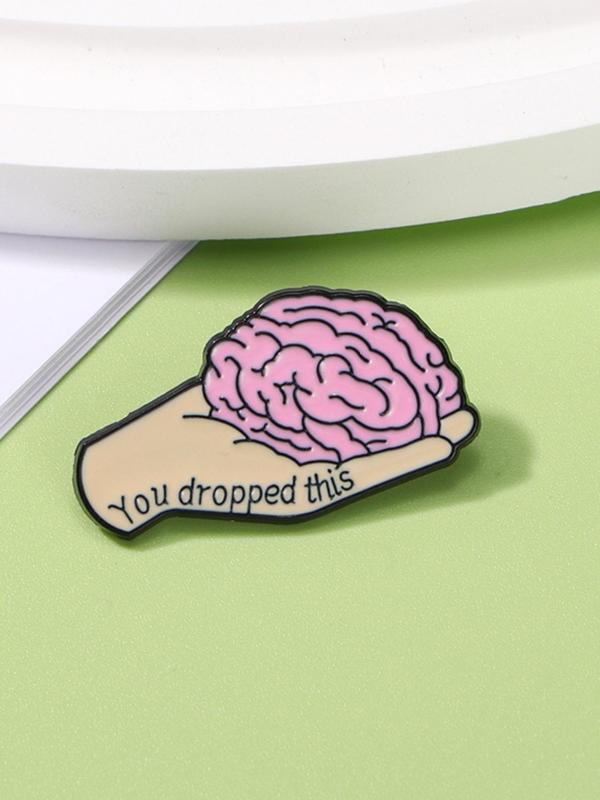 Cartoon Brain Design Brooch, Cute Letter Pattern Brooch, Fashion Accessories for Women & Men, Trendy All-match & Exquisite Brooch for Birthday Gift