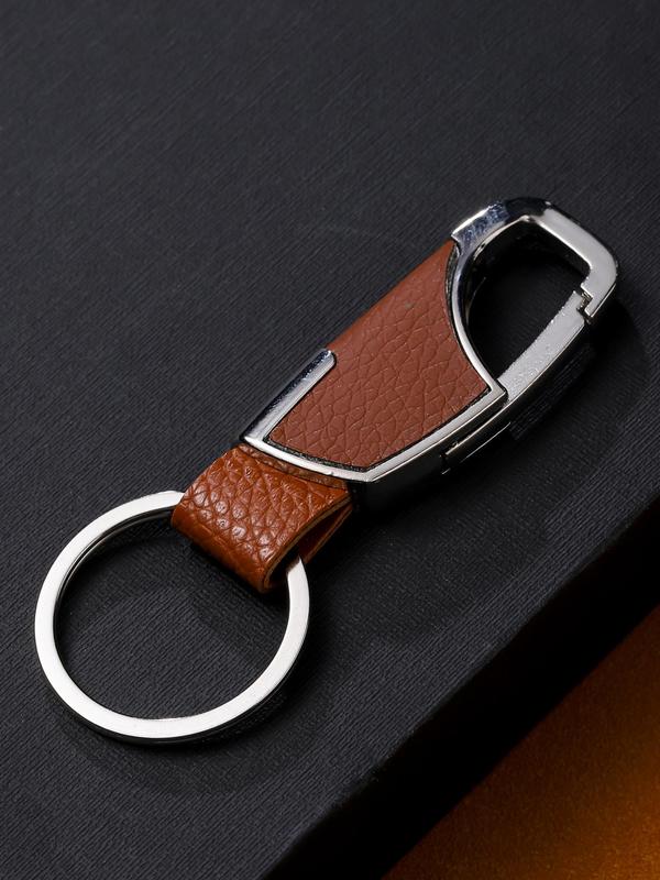 Men's Fashion Plain Color Key Chain, Pu Leather Hollow out Keychain, Casual Car Keychain, Bag Key Ring, Key Holder