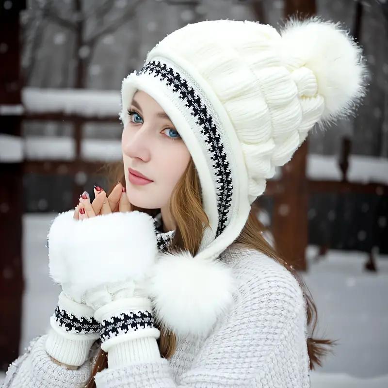 Women's Knit Hat & Fingerless Gloves Set, 1 Set Winter Warm Hat & Gloves Set, Fashionable Knitwear for Women for Daily Use