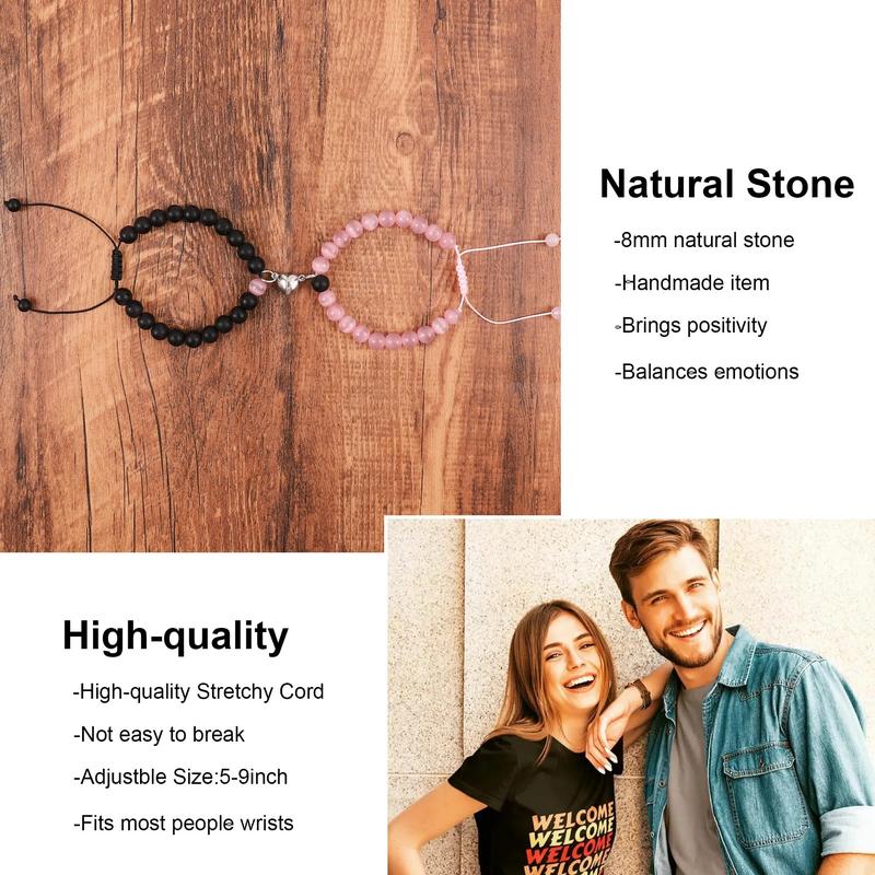 Christmas Valentines Day Anniversary Jewelry Gifts for Him and Her, 4PCS Couple Bracelets for Women Men Distance Matching Relationship 8 mm Stone Beads Couples Friendship Natural Stone Sun Moon Pendant Necklace and Bracelet Jewelry Set for Couples