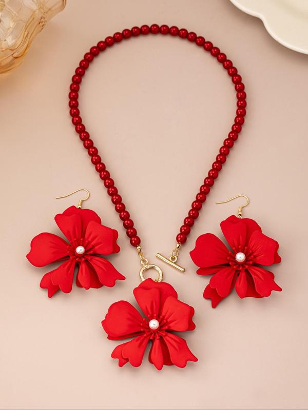 Flower Design Pendant Necklace & Dangle Earrings, Fashion Jewelry for Party, Daily Clothing Decor, Trendy All-match & Exquisite Jewelry for Birthday Gift