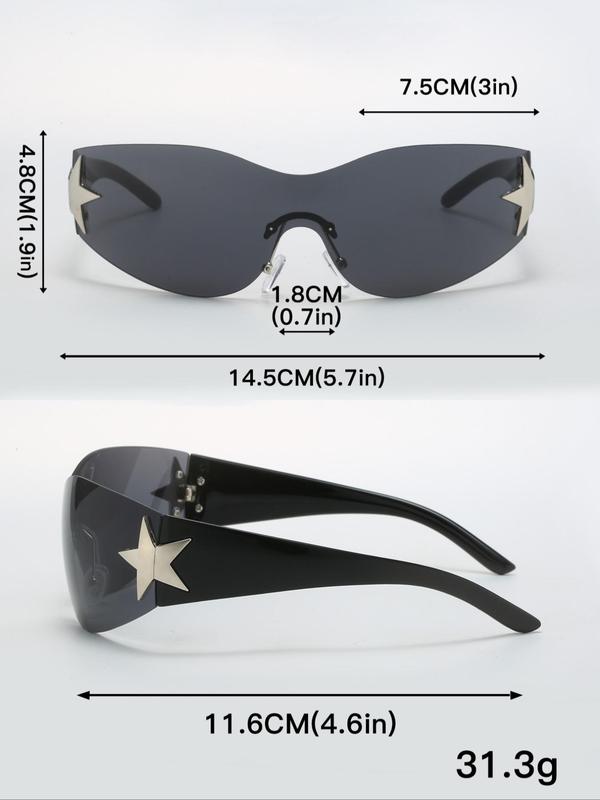 1 Pair Simple Star Decor Sunglasses For Everyday Use, Summer Frameless Fashion Sunglasses, Travel Accessories