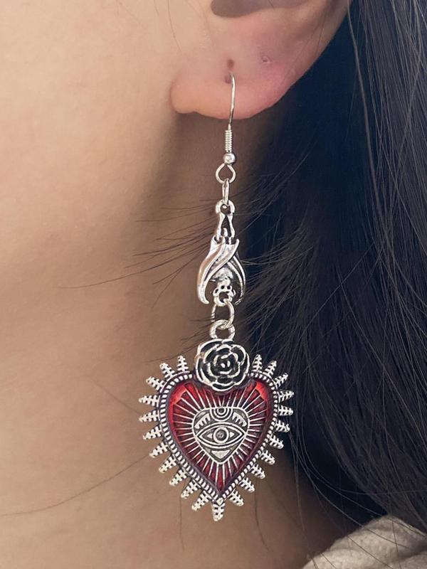 Gothic Heart & Flower Design Dangle Earrings, Fashion Vintage Ear Piercing Jewelry for Women, Casual Jewelry for Party, Daily Clothing Decor, Trendy Y2k Accessories for Birthday Gift