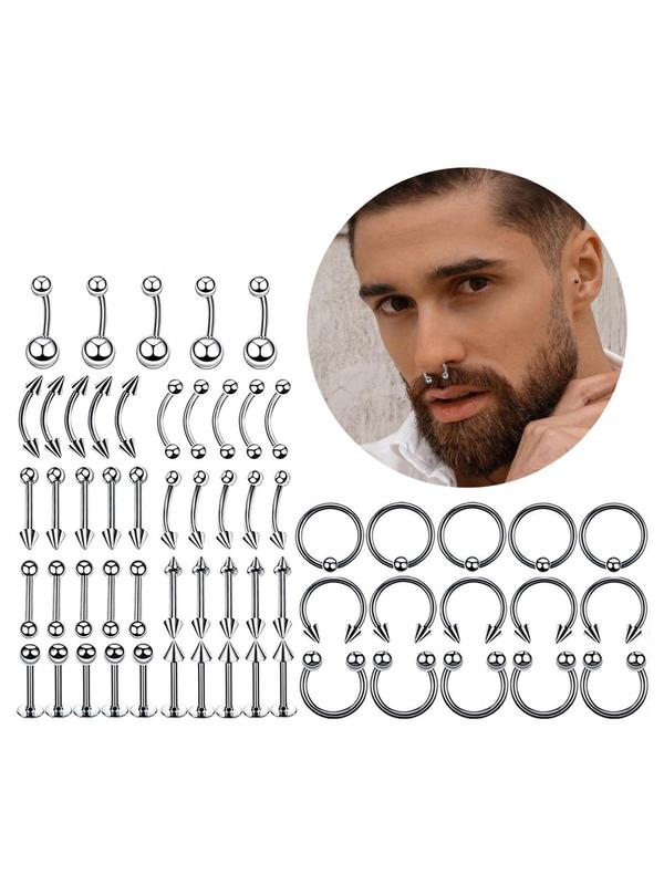 Unisex Punk Style Belly Rings & Studs, 1 Set Stainless Steel Belly Piercing Jewelry & Tools,  Belly Button Rings,  Casual Trendy Body Jewelry for Party & Back To School with Gloves & Needles & Clamps