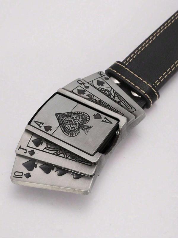 Men's Punk Style Poker Card Design PU Buckle Belt, Fashion Vintage Western Belt for Party, Daily Clothing Decor, Trendy All-match & Exquisite Belt for Birthday Gift