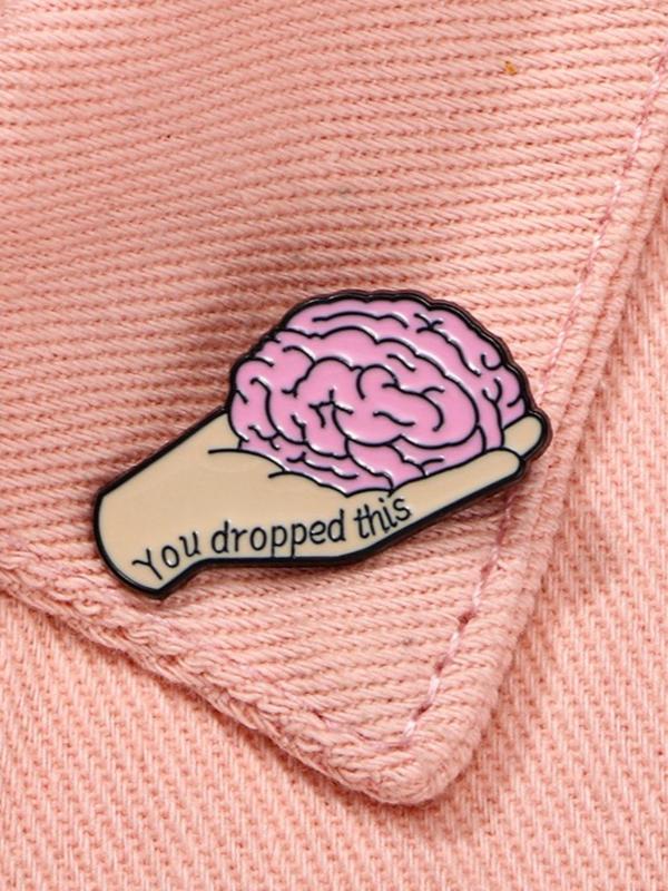 Cartoon Brain Design Brooch, Cute Letter Pattern Brooch, Fashion Accessories for Women & Men, Trendy All-match & Exquisite Brooch for Birthday Gift