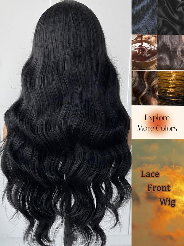 26 Inch Ombre Blonde Long Wavy Wigs for Women, Gorgeous Fluffy Wigs without Bangs, Synthetic Lace Front Wigs for Party, Daily Use