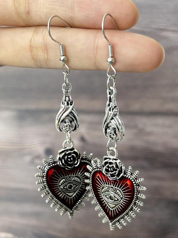 Gothic Heart & Flower Design Dangle Earrings, Fashion Vintage Ear Piercing Jewelry for Women, Casual Jewelry for Party, Daily Clothing Decor, Trendy Y2k Accessories for Birthday Gift