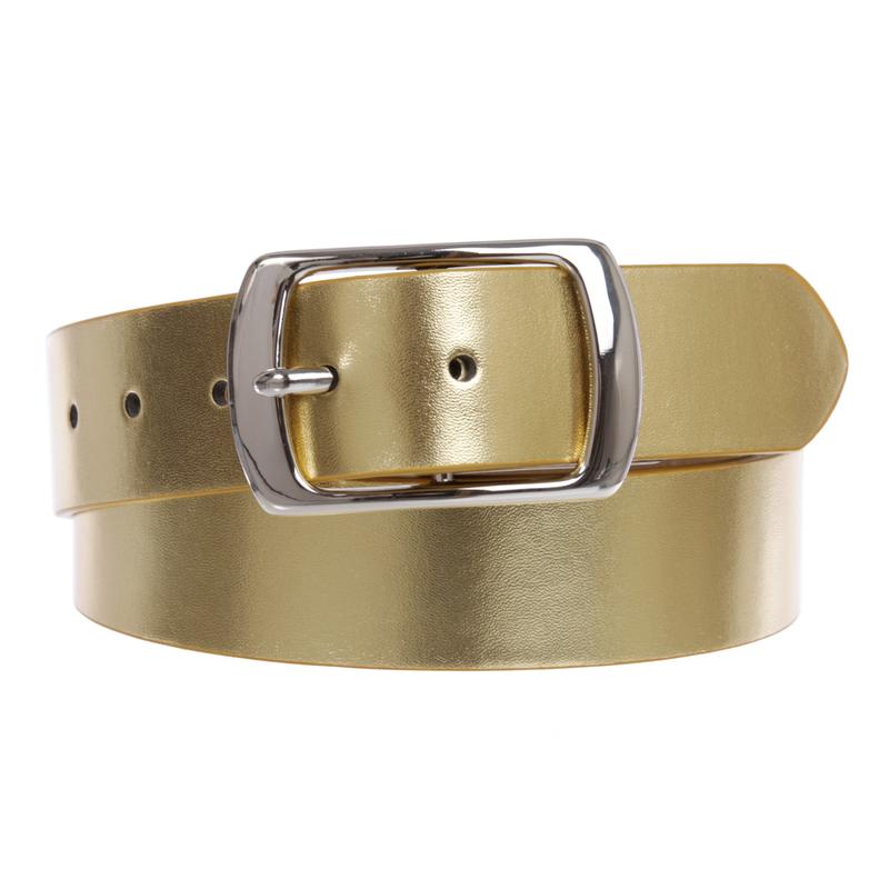 Women Casual PU Leather Dress Belt With Square Single Prong Buckle