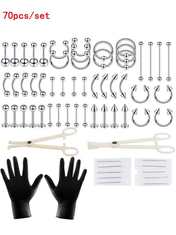 Unisex Punk Style Belly Rings & Studs, 1 Set Stainless Steel Belly Piercing Jewelry & Tools,  Belly Button Rings,  Casual Trendy Body Jewelry for Party & Back To School with Gloves & Needles & Clamps