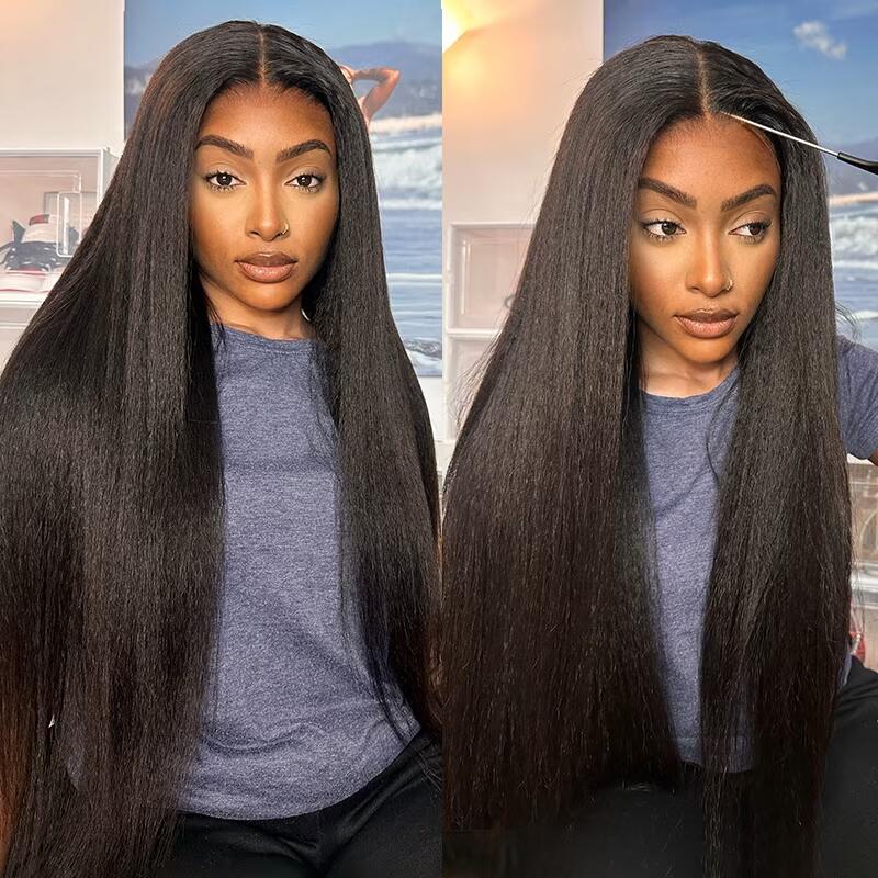 ISEE M-Cap Wear Go Kinky Straight Glueless Wig 9x6 Pre Bleached Tiny Knots Yaki Straight HD Lace Wig