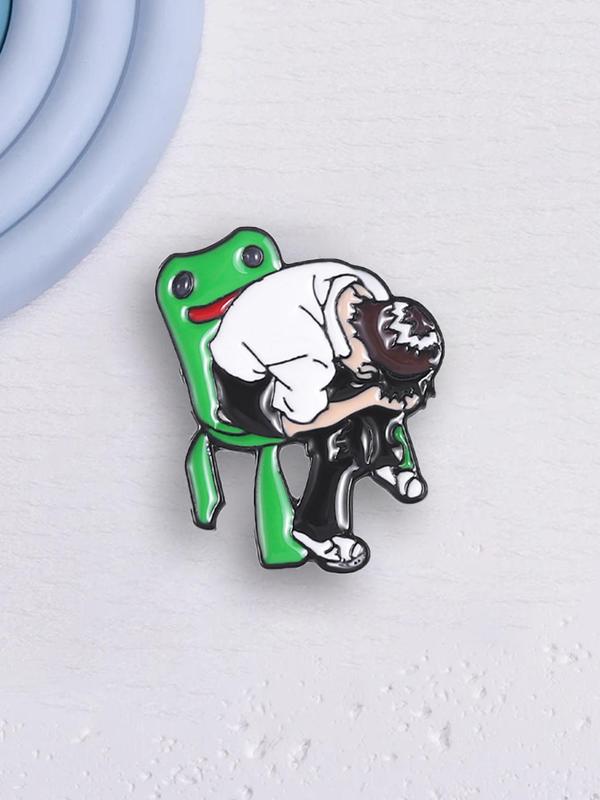 Cartoon Frog & Man Design Brooch, Unisex Fashion Alloy Brooch, Suitable for Backpacks, Jeans, Scarves, Hats Decoration Fixed Buckle