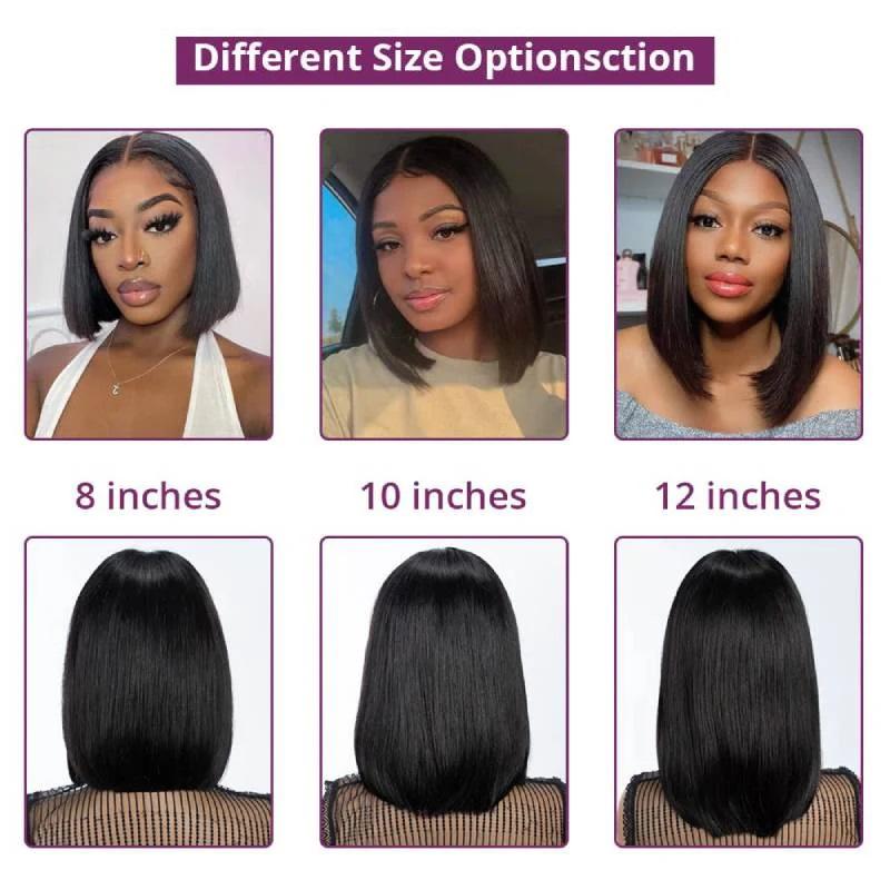 Megalook 12A Bob Wig Human Hair Ready to Wear Glueless Wig 6x5 Pre Cut Lace Closure Wig Real Pre Plucked Straight Short Bob Wigs Bleached Tiny Knots