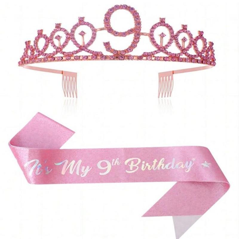 Birthday Crown & Sash Set, 2 Counts set Rhinestone Crown & Letter Print Sash, Birthday Party Favor for Women & Girls, Fashion Accessories for Party, Holiday