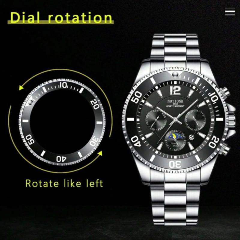 NOTIONR Man Watch Stainless Steel Strap Business Date Round Dial Quartz Watch, For Daily Life As A Gift For Students Returning To School