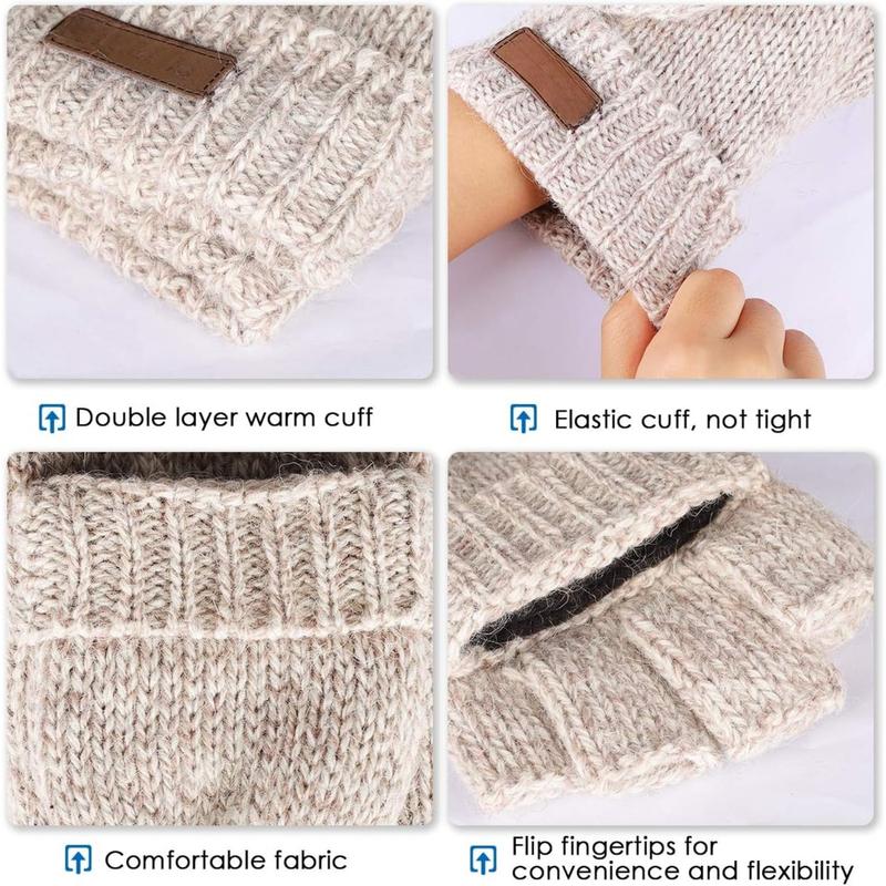 Thermal Insulation Fingerless Texting Gloves for Women and Men Winter Warm Knitted Convertible Mittens Flap