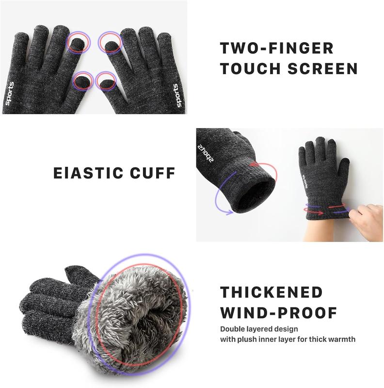 Winter Gloves - Gloves for Men Women,  Fleece Liner Gloves with Touchscreen, Warm Knit Gloves for Cold Weather