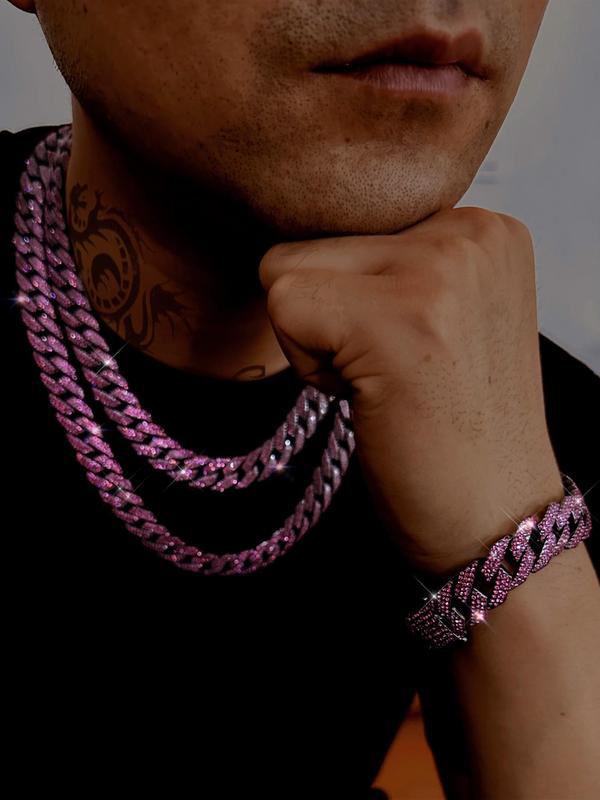 Hip Hop Rhinestone Decor Cuban Chunky Chains for Men, Trendy Exquisite Cuban Necklaces for Men, Chic Men Jewelry As Gift for Boyfriend, Punk Style Goth Streetwear Accessory for Pub, Party, Fall Outfits, Fall Freshness Fall Fall Outfits 2024