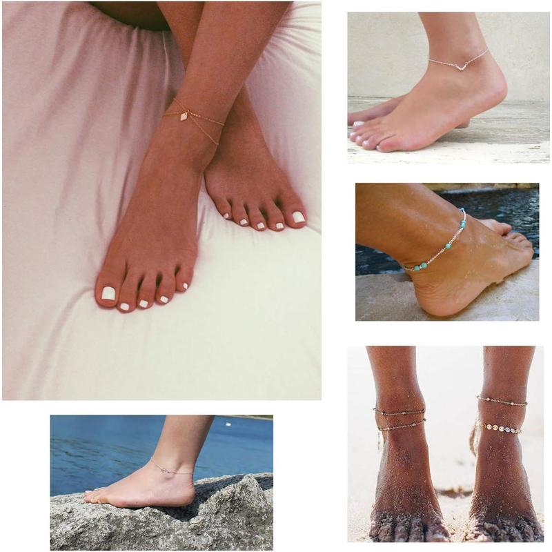 16Pcs Ankle Bracelets for Women  Two Style Chain Beach Anklet Bracelet Jewelry Anklet Set,Adjustable Size