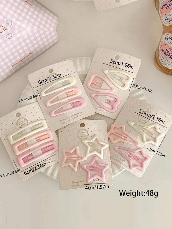 Summer Fashionable Star & Heart Design Hair Clips, 15pcs Casual And Versatile Hair Accessories for Women, Bangs Broken Hair Clip For Daily Life