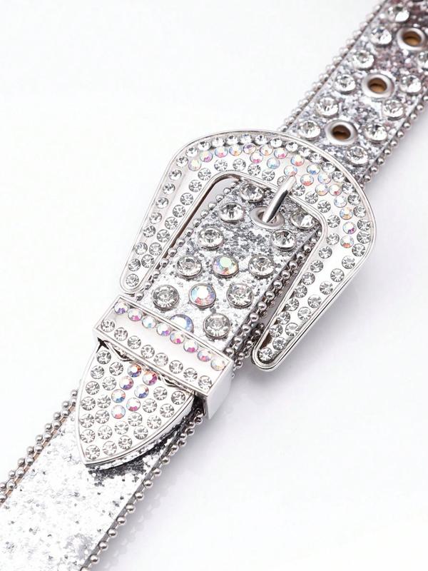 Sparkly Luxury Artificial Diamond Western Buckle Belt, Summer Fashion Holographic Belt, Rhinestone Cowgirl Belt, Glitter Bling Bling Punk Waistband for Party Prom, Daily Clothing Decoration